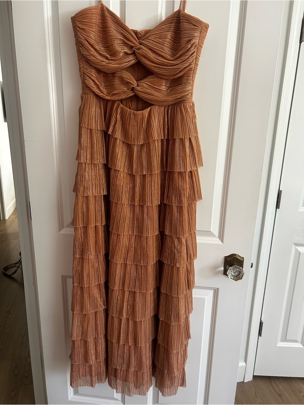 Gianni Bini Copper-Tone Tiered Ruffle Maxi Dress
